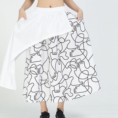 XITAO Skirt Print Patchwork Women Asymmetrical Skirt
