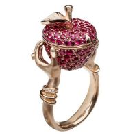 Luxury Pink Crystal Apple Wedding Ring Unisex Punk Hip Hop Vine Secret Compartment Rings for Women Men Anniversary Gift Jewelry