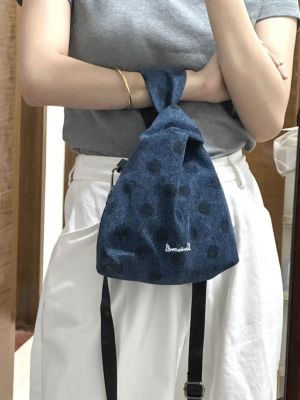✽♘❃ Retro style! Ins niche polka dot denim crossbody bag women 2023 summer new all-match handle tote bag