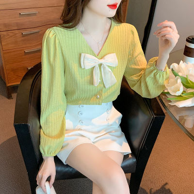 Gentle Sweet Style Long-Sleeved Shirt Womens Spring New Korean Style Design Sense Niche Bow Elegant All-Match Top