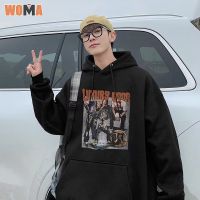 WOMA  เสื้อคลุมลำลองทรงหลวมมีฮู้ดแฟชั่นของผู้ชายเสื้อกันหนาวพิมพ์ลาย