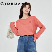 GIORDANO Women T-Shirts Small Food Embroidery 100% Cotton Tee Crewneck Long Sleeve Simple Basic Fashion Casual Tshirts 13393791