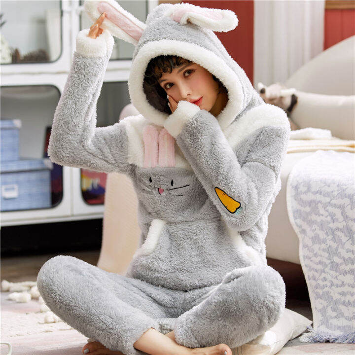 winter-pyjamas-women-animal-panda-rabbit-pajamas-set-flannel-warm-sleepwear-homewear-mujer-pijama-anime-costume-clothes-set