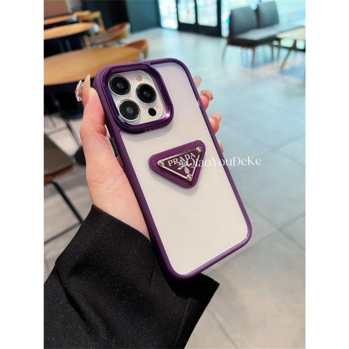 luxury-brand-high-end-hard-phone-case-for-iphone-14-14pro-14promax-11-12-13promax-x-xr-xsmax-hd-transparent-protective-case-dark-purple-pink-black-with-leather-metal-logo-elegant