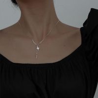 Korean Fashion Four-Pointed Star Necklace for Women Simple Clavicle Chain Zircon Tassel Cross Pendant Party Wedding Jewelry Gift Fashion Chain Necklac