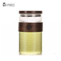 YMEEI 350ML Glass Tea Cup Frosted Glass Tea Bottle Anti Scalding Wood Ring Cover Transparent Water Bottle With Filter Drinkware