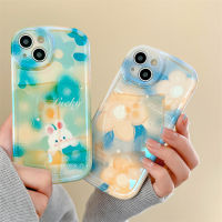 เคสโทรศัพท์แฟชั่นทรงรีลายดอกไม้กระต่ายย้อมสีทรงรีสำหรับแอปเปิ้ลไอโฟน11 12 13 14 Pro Max ฝาครอบเนื้อนิ่ม TPU กันกระแทกสุดหรู