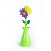 Purple Gold Flower Long Handle Wash Pot Brush Kitchen Wash Dish Brush Household Wash Pot Brush Sink Hearth Clean Brush