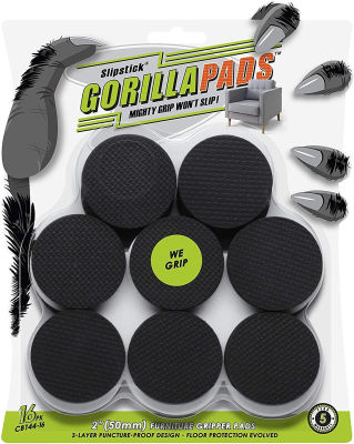 Slipstick GorillaPads Non Slip Furniture Pads/Floor Grippers (Set of 16 Grips) 2 Inch Round Floor Protectors for Under Furniture, Black, CB144-16 2" Round