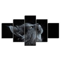 Yohoo ความละเอียดสูงพิมพ์5ชิ้นผ้าใบศิลปะแมวโปสเตอร์ที่มีกรอบภาพผนังสำหรับห้องนั่งเล่น-จัดส่งฟรี5ชิ้น