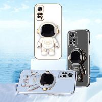 Samsung Galaxy A04 A04s A04e A14 A13 5G 6D Square Plating Edge Resistant TPU Clear Silicone Phone Soft Astronaut Folding Stand Holder Case
