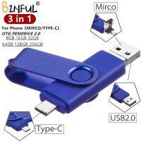 Binful สำหรับ USB แฟลชไดรฟ์ OTG 3 In 1 Type-C และ Micro 512GB 256GB 128GB 64GB 32GB 16GB ไดร์ฟปากกาสำหรับโทรศัพท์