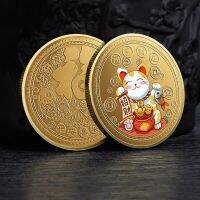 Lucky Cat Plated Gold Coins Embossed Colored Metal Coins Commemorative Souvenir Gift