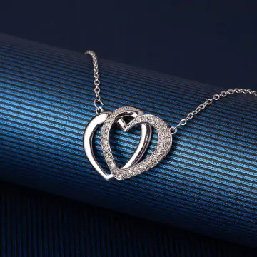 Double Heart Swarovski Diamante Element Pendant - Aquamarine