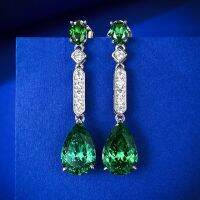 Vinregem 18K White Gold Pear 8*12MM 5CT Emerald Gemstone Water Drop Earrings Vintage 925 Sterling Silver Fine Jewelry Wholesale