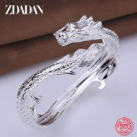 Zdadan กำไลข้อมือเปิดลายมังกรสีขาว925เงินสเตอร์ลิงสำหรับผู้หญิงเครื่องประดับงานแต่ง S