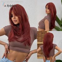 La Sylphide Red Wig with Bangs Long Straight Good Quality Synthetic Wigs for Women Daily Natural Heat Resistant Hair [ Hot sell ] TOY CENTER