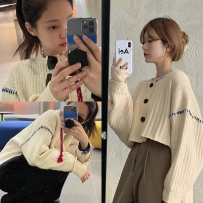 blackpink jennie korean style retro women kint short loose coat Cardigans Sweater wool clothing