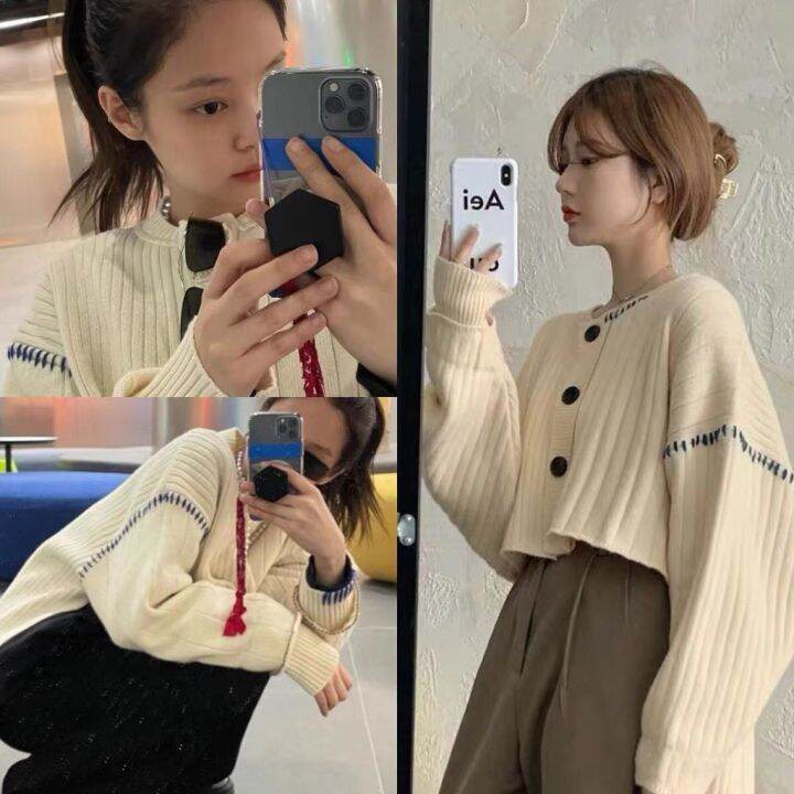 blackpink-jennie-korean-style-retro-women-kint-short-loose-coat-cardigans-sweater-wool-clothing