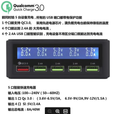 ใหม่ล่าสุด Quick Charge 3.0+ USB 4 Ports 2.4A. มี LCD DISPLAY ทั้ง 5 ช่อง รวมชาร์จไฟ 5 ช่อง ชาร์จไวด้วยระบบ Fast Charge Qualcomn QC3.0 (สีขาว) (1635)