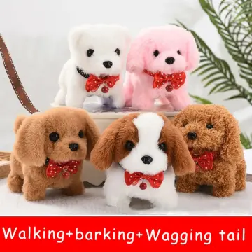 Simulation Plush Dog Electronic Interactive Pet Puppy and Traction Rope  Walking Barking Tail Wagging Companion Toys For Kids