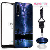 มาใหม่ล่าสุดเคสซิลิโคนนิ่มสำหรับโทรศัพท์เคสสำหรับหัวเหว่ย Huawei P30มีขาตั้งโทรศัพท์ลวดลายและเชือกเหมือนกัน