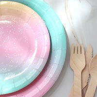 10pcs Rainbow Birthday Party Disposable Tableware Set Disposable Paper Plate Straw Cup For Wedding Birthday Decoration