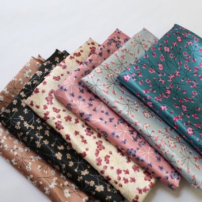 ۩ 1 meter X 1.48 meter Elegant Floral Satin Fabric Soft Polyester Charmeuse Material For Scarf Headband Lining