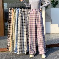 BOUND （in stock）Women Korean Fashion Plaid Wide-Leg Pants Loose Plus Size Straight Pants Casual Trousers