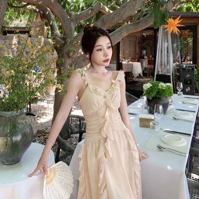 Summer falbala condole belt dress new female gentle wind pure desire and chic jing French fairy skirt