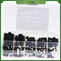 RONGW M3/4/5/6/8 ชุดสกรูสกรู สีดำสีดำ เหล็กกล้าคาร์บอนเกรด12.9 Hex grub screw Assortment KIT พร้อมกล่องเก็บของ 10ขนาด สกรูซ็อกเก็ตหัวอัลเลน ตกแต่งด้วยไม้ตกแต่ง