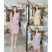 DW852-DRESS WORLD -เดรสคอปกมีกระตรงกลางอก