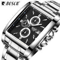 BOSCK men Square Dial Watch Mens Steel Strap Sports Quartz Watch Male Luminous Waterproof Wristwatch Relogio Masculino