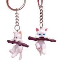 Cute Animal Cat Keychain Naughty Cat With Branch Play Pendant Key Rings Women Bag Keys Hanging Fashion Accessories