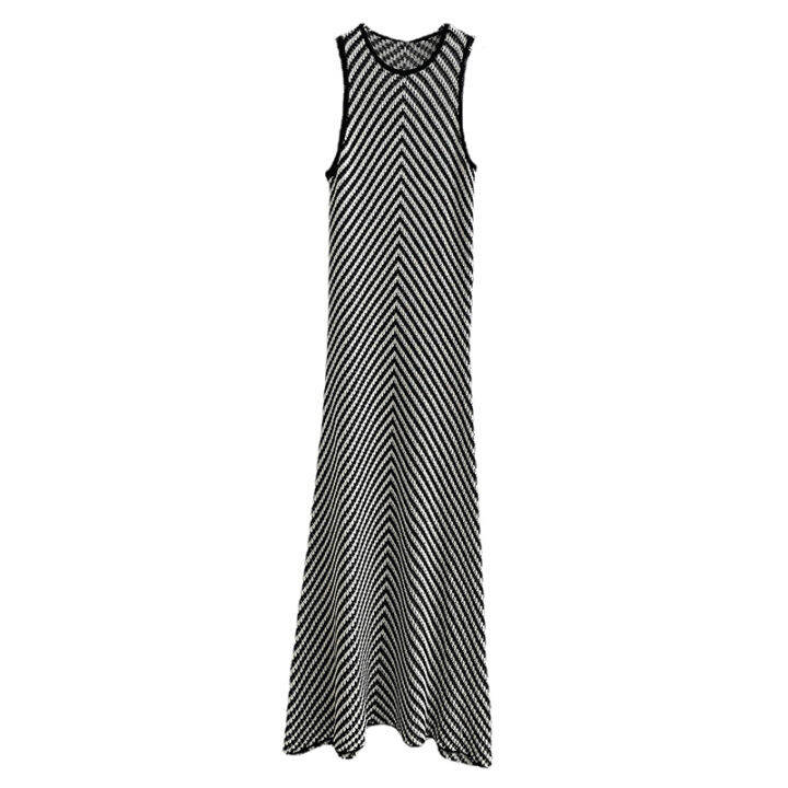 xitao-dress-women-striped-knitted-sleeveless-dress