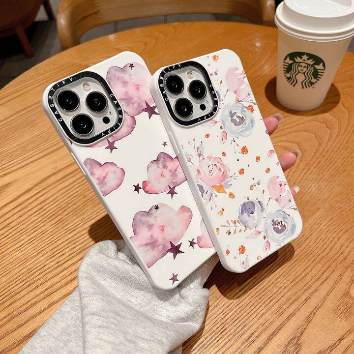 เคสซิลิโคนเหลวลายเมฆและดอกไม้สำหรับ-iphone-14-13-12-11-pro-max-ที่ยึดฝาครอบโทรศัพท์ปลอกเคสฝาครอบเคสไอโฟนโทรศัพท์มือถือ