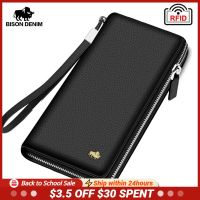 【CW】☈☄✖  BISON Brand Leather Wallet Blocking Clutch Card Holder Coin Purse Male Wallets N8195