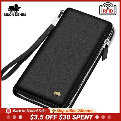 【CW】☈☄✖  BISON Brand Leather Wallet Blocking Clutch Card Holder Coin Purse Male Wallets N8195