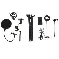 NB-35S Microphone Stand Kit with LED Ring Light Scissor Arm Stands for Computer Laptop PC Karaoke Studio Recording