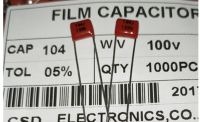 50pcs CBB capacitor 104 100V 104J 0.1uF 100nF P5 Metallized Polypropylene Film Capacitor