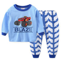 [ในสต็อก] Blaze And The Monster Machines ฤดูใบไม้ผลิฤดูใบไม้ร่วงชายชุดนอน2-7Y เสื้อยืด + กางเกงขาสั้นหญิง Homewear 100% Cotton