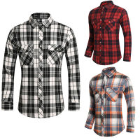 Spot Cross -Border Spring New MenS Double Pocket 7Xl Large Size Grid Long -Sleeved Shirt Fashionable And Handsome