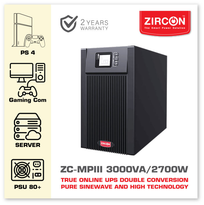 true-online-ups-zc-mpiii-3000va-2700w-tower-type-zircon-เพียวซายน์100-สำหรับเครื่องเวิร์ฟเวอร์-psu80-network-server-สินค้าประกัน-2-ปี-onsite-service