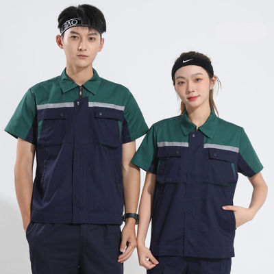 Tamias 3Colors เสื้อช็อป เสื้อช่าง แขนสั้น เสื้อใส่ทำงาน ยูนิฟอร์ม มีแถบสะท้อนแสง Workwear (ชายและหญิง) เครื่องแบบโรงงานแขนสั้นฤดูร้อนหลายช่อง