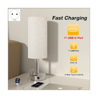 Bedside Table Lamp Touch Control Writing with USB-C USB-A Charging Port USB Lamp Lampshade Study