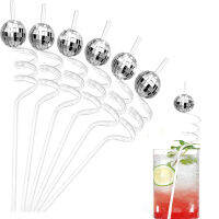 【cw】624pcs Mirror Disco Ball Straws Silver 70s Decorative Straws Mini Disco Straw Decor Disco Party Decorations for Wedding Birt