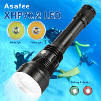 Asafee A33 80M Deep diving Flashlight XHP70.2 LED 8000LM Yellow/White Light 300M Range IPX8 Waterproof Scuba Torch