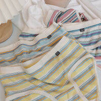 （HOT)N8031 ไม่มีลูกไม้ความรู้สึกเบา กางเกงในลายรุ้งสีชมพูฟ้าเหลืองกางเกงในสาวนุ่มสไตล์ญี่ปุ่นเรียบง่าย
