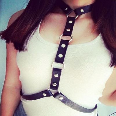 hot【DT】❈  2019 New Leather Harness Bondage Statement Necklaces Beach Collar Goth Choker Shoulder Necklace Jewelry