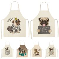 Cute Dog Pug Printed Cotton Linen Sleeveless Apron Kitchen Aprons Women Home Cooking Baking Waist Bib Pinafore Delantales Aprons